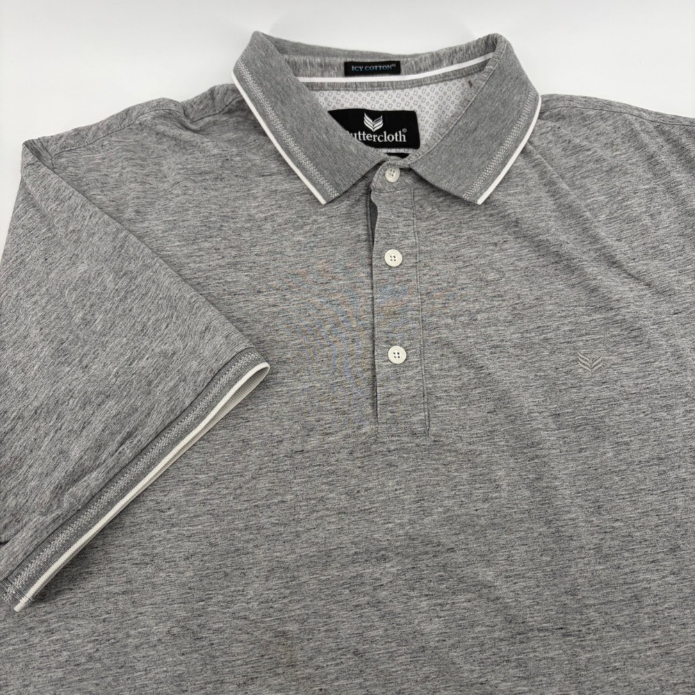 Buttercloth Icy Cotton Polo Shirt Mens XL Regular Fit Heather Gray Mint Fiber